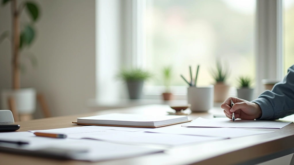 مساحة عمل حديثة مع أدوات تخطيط ومكتب منظم بإضاءة طبيعية